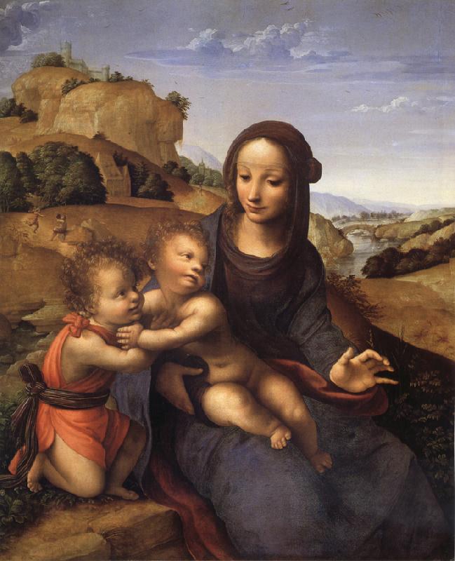 YANEZ DE LA ALMEDINA, Fernando Madonna and Child with Infant St.Fohn oil painting image
